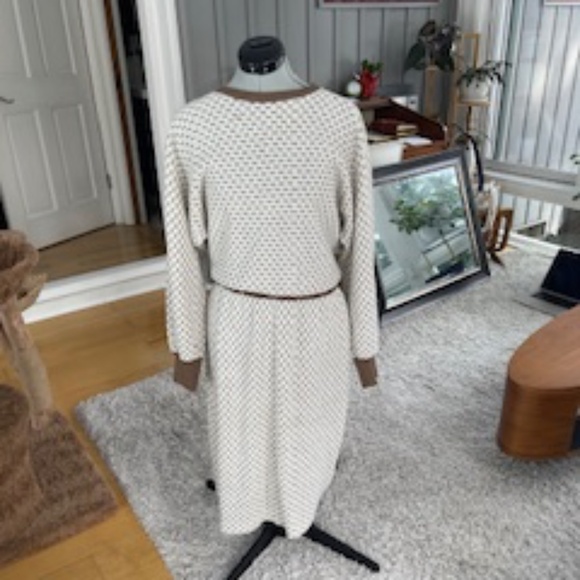 Djezi Dresses & Skirts - Vintage - Cream and Brown Sweater Dress